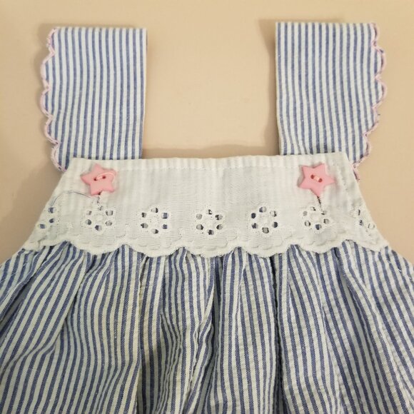 Tiny Tots 18M Blue White Stripe Bubble Romper Vintage 90s AHOY Nautical - Picture 5 of 6